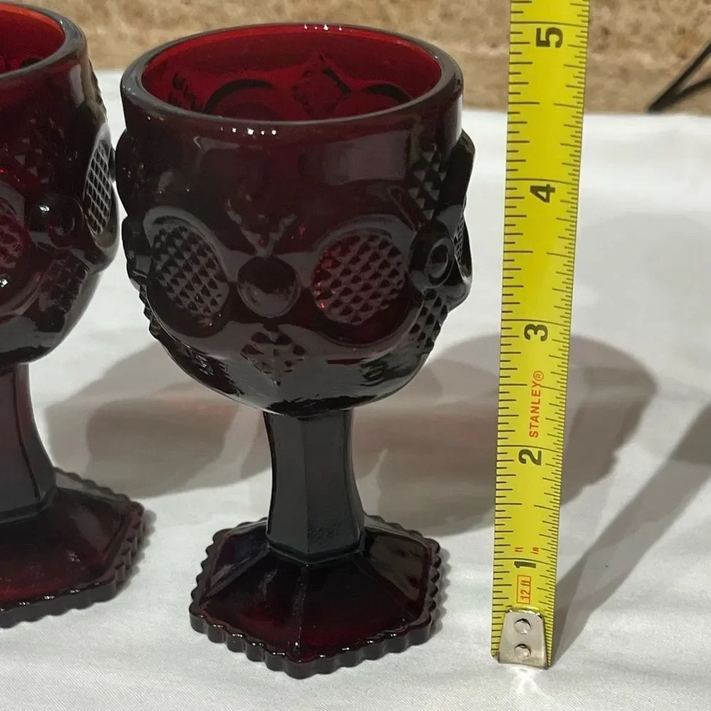 Avon Vintage 1876 Cape Cod‎ Collection Ruby Red Pressed Glass Goblets, 2 Small